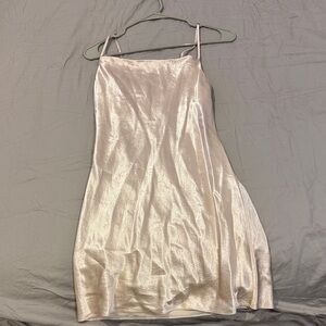 Aritzia Metallic Satin Slip Dress in Pale Pink